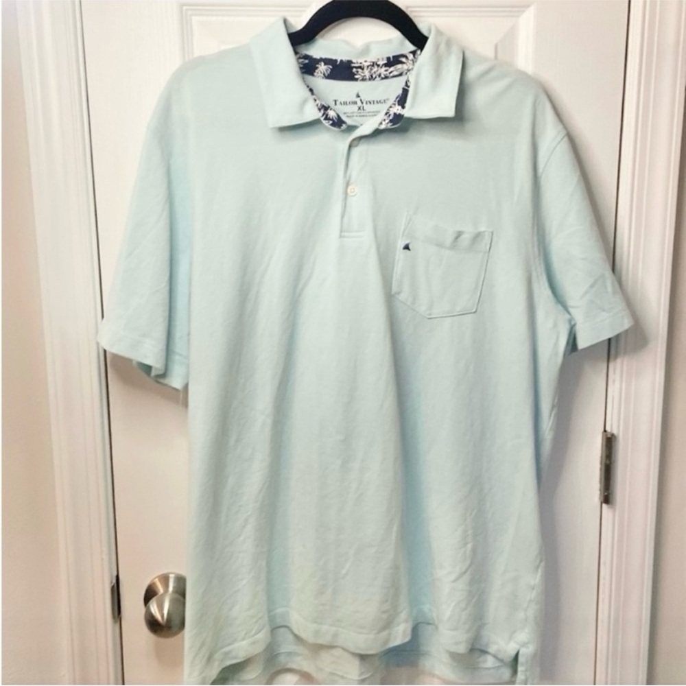 Tailor Vintage Classic Fit Short Sleeve Cotton Polo, Amazonite Blue, Men’s XL